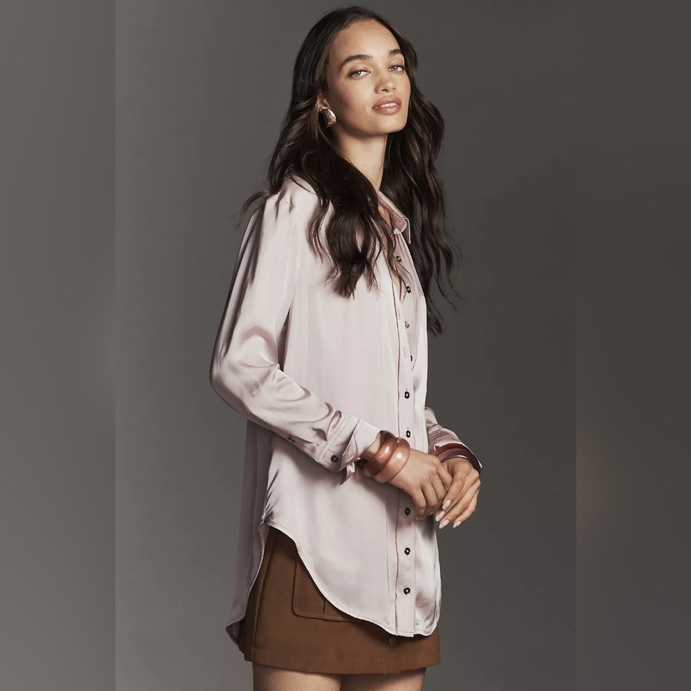 Pilcro Longline Silky Buttondown Shirt